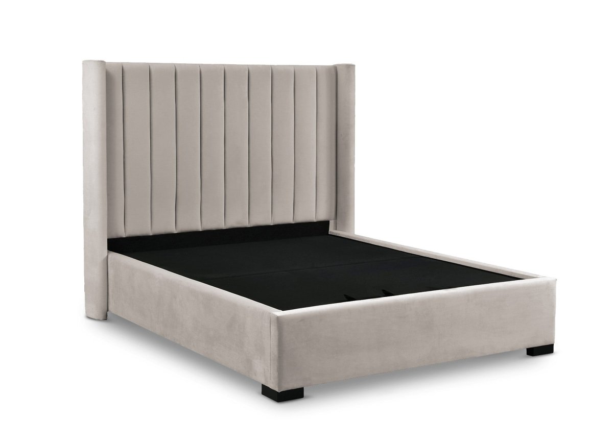 Lit coffre en velours taupe 160x200 cm ALENA - DécoInParis