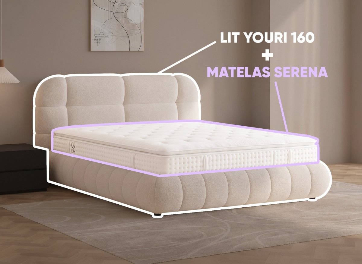 Lit coffre YOURI 160x200 cm + Matelas SERENA 160x200 cm - DécoInParis
