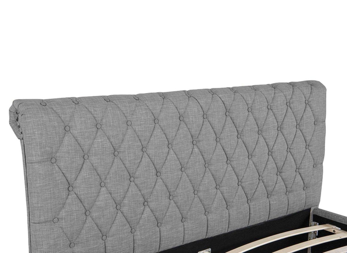 Lit double avec 4 tiroirs en lin gris 140x190 cm LEANDRE - DécoInParis