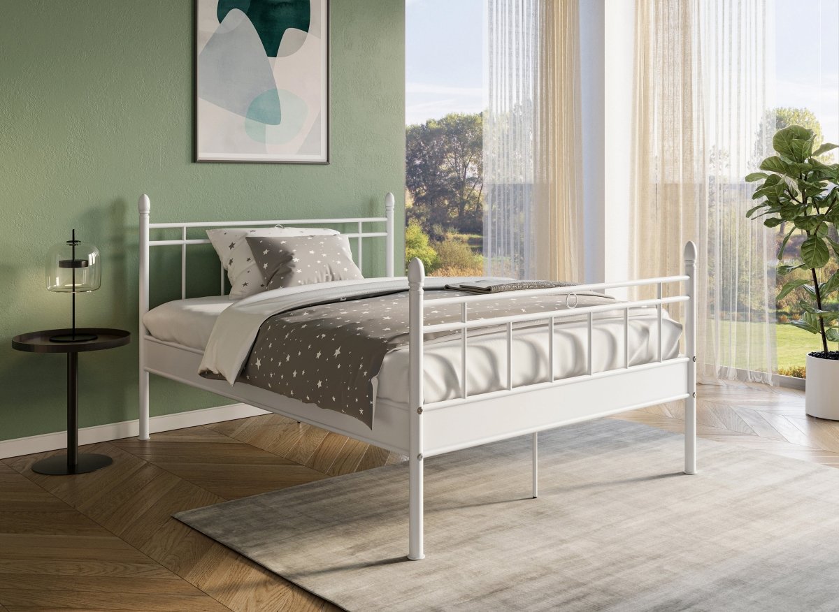 Lit double en métal blanc KADY 140 x 190 cm - DécoInParis