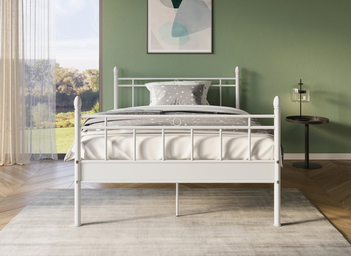 Lit double en métal blanc KADY 140 x 190 cm - DécoInParis