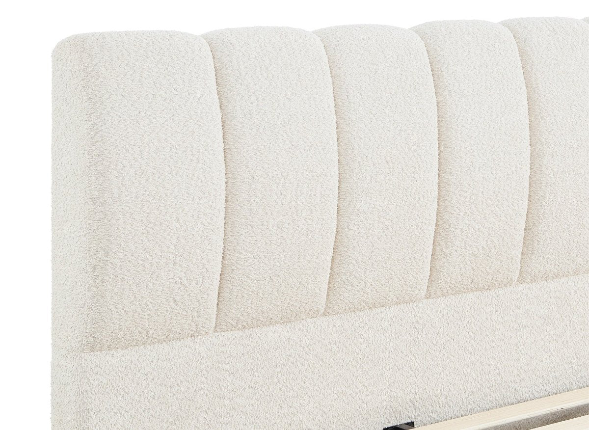 Lit double en tissu bouclette beige 140x190 cm RILEY - DécoInParis