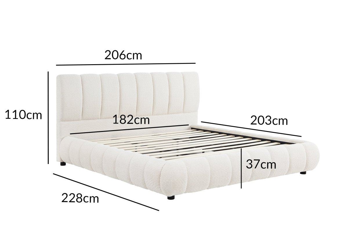 Lit double en tissu bouclette beige 180x200 cm RILEY - DécoInParis