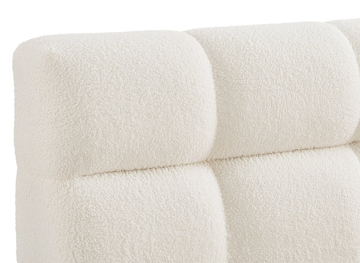 Lit double en tissu bouclette écru 180x200 cm GEORGINA - DécoInParis