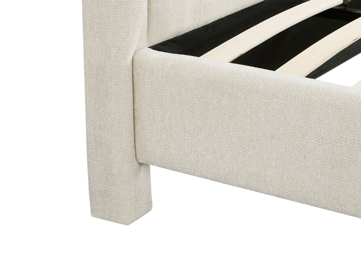 Lit double en tissu doux beige 160 x200 cm ANELA - DécoInParis