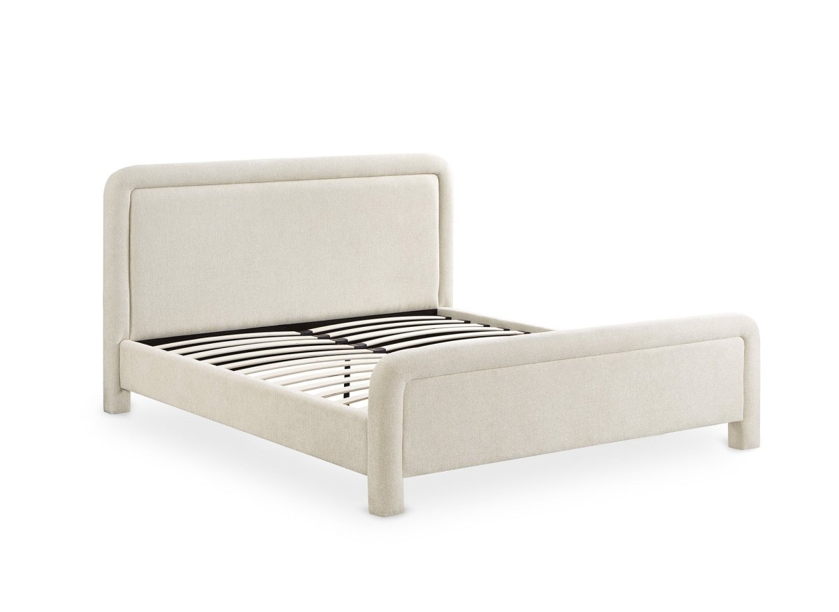 Lit double en tissu doux beige 160 x200 cm ANELA - DécoInParis