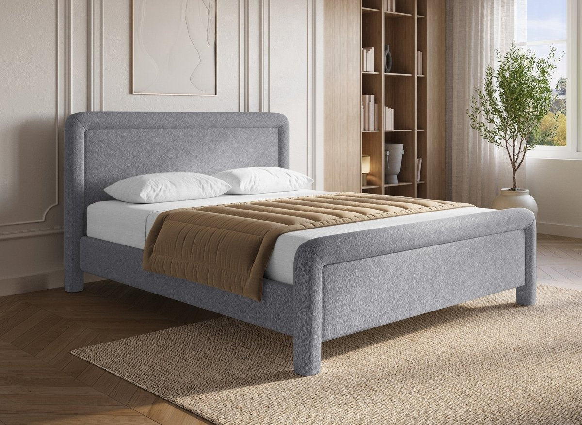 Lit double en tissu doux gris 160 x200 cm ANELA - DécoInParis
