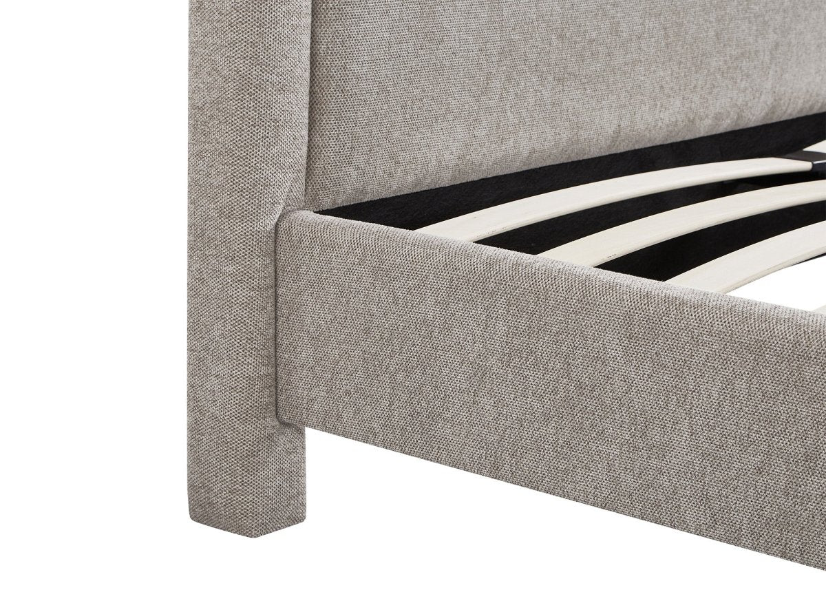 Lit double en tissu doux taupe 160 x200 cm ANELA - DécoInParis