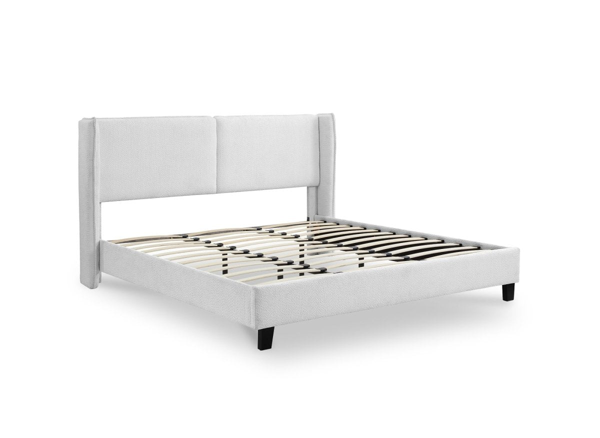 Lit double en tissu effet peau de mouton gris clair 160x200 cm KAYDEN - DécoInParis