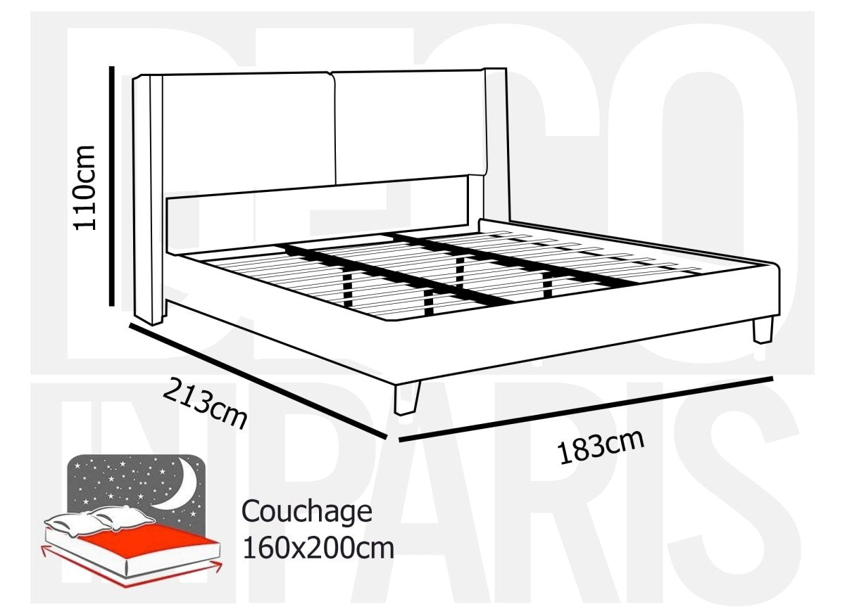 Lit double en tissu effet peau de mouton gris clair 160x200 cm KAYDEN - DécoInParis