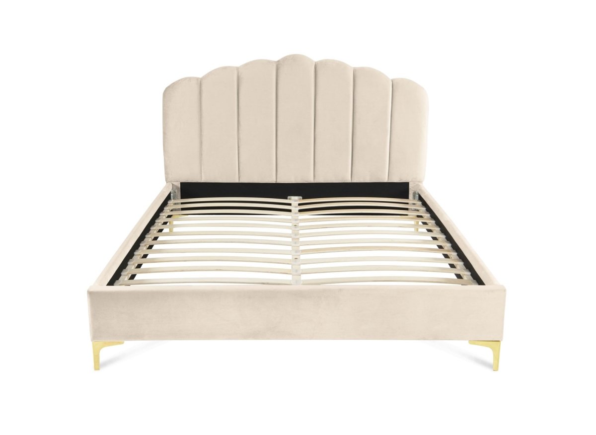 Lit double en velours beige 140x190 cm MARION - DécoInParis