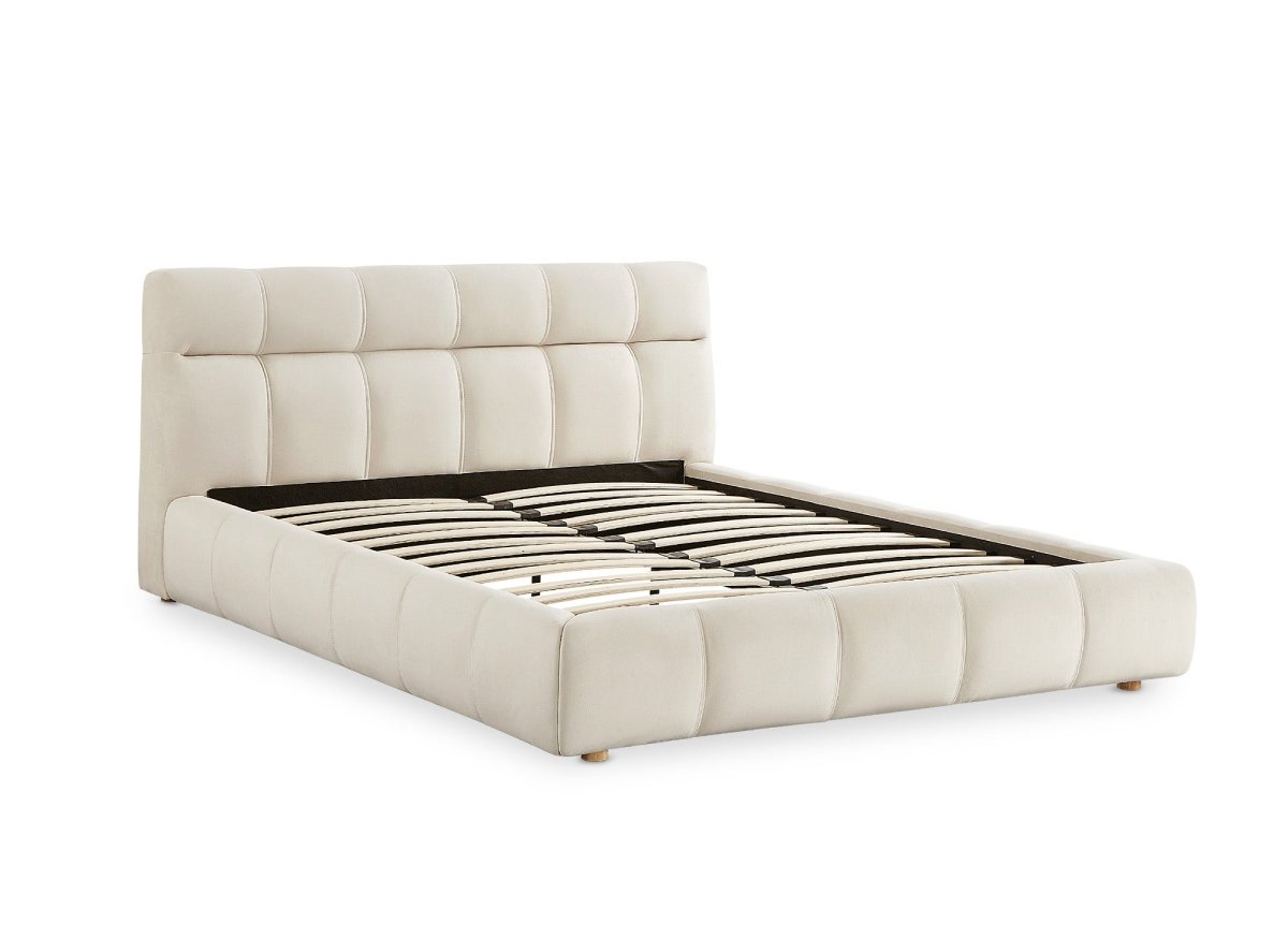 Lit double en velours beige 160x200 cm GEORGINA - DécoInParis