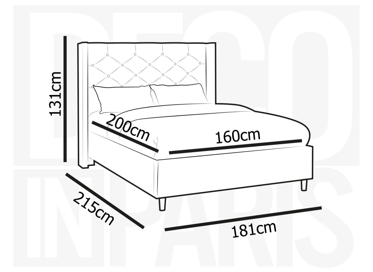 Lit double en velours capitonné en velours taupe MAREVA 160x200 cm - DécoInParis