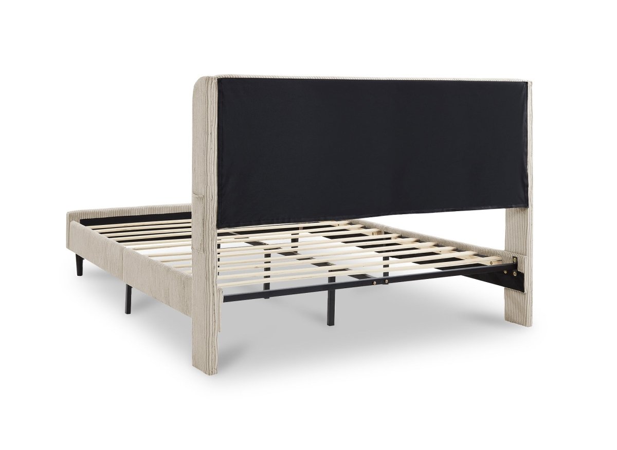 Lit double en velours côtelé épais taupe 140x190cm LEVY - DécoInParis