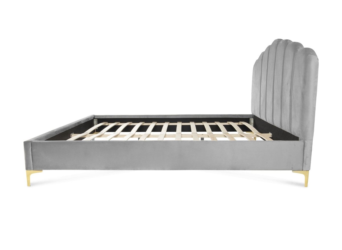 Lit double en velours gris 140x190 cm MARION - DécoInParis