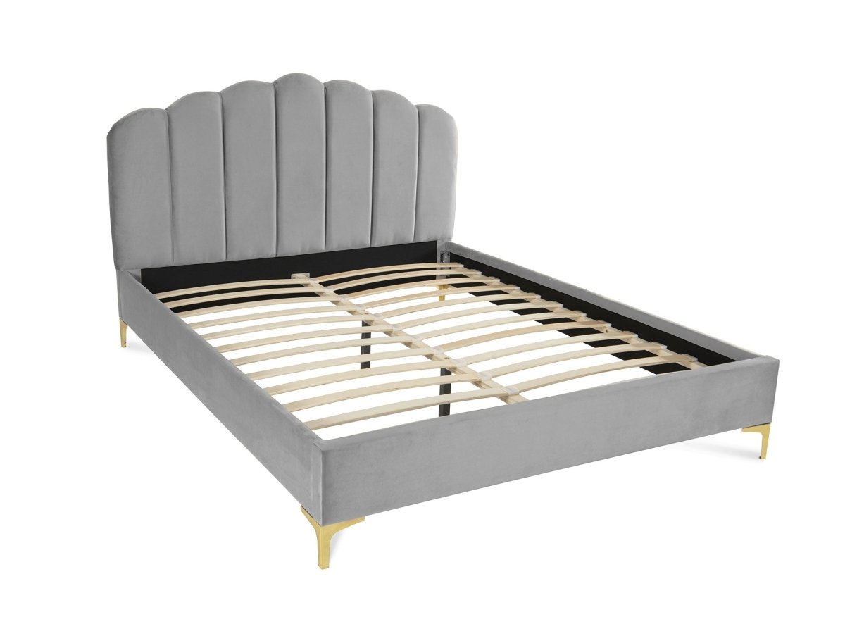 Lit double en velours gris 140x190 cm MARION - DécoInParis