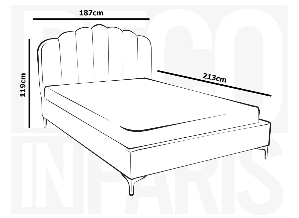 Lit double en velours gris 180x200 cm MARION - DécoInParis