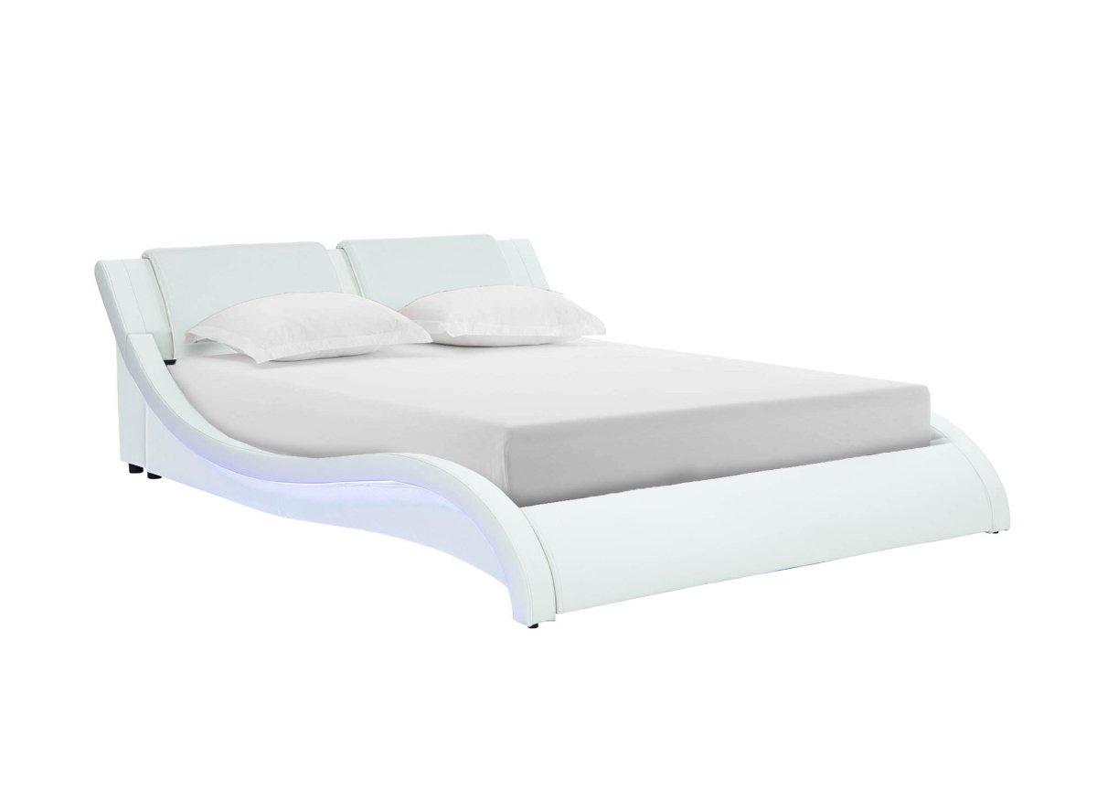 Lit en simili cuir blanc avec LED 160x200 cm ZEDA - DécoInParis