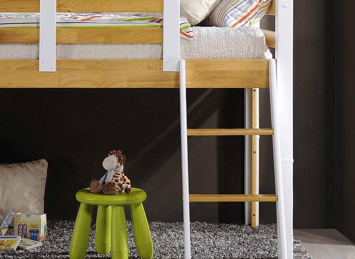 Lit mezzanine mi - hauteur 90 x 190 cm en bois et blanc ARMAND - DécoInParis
