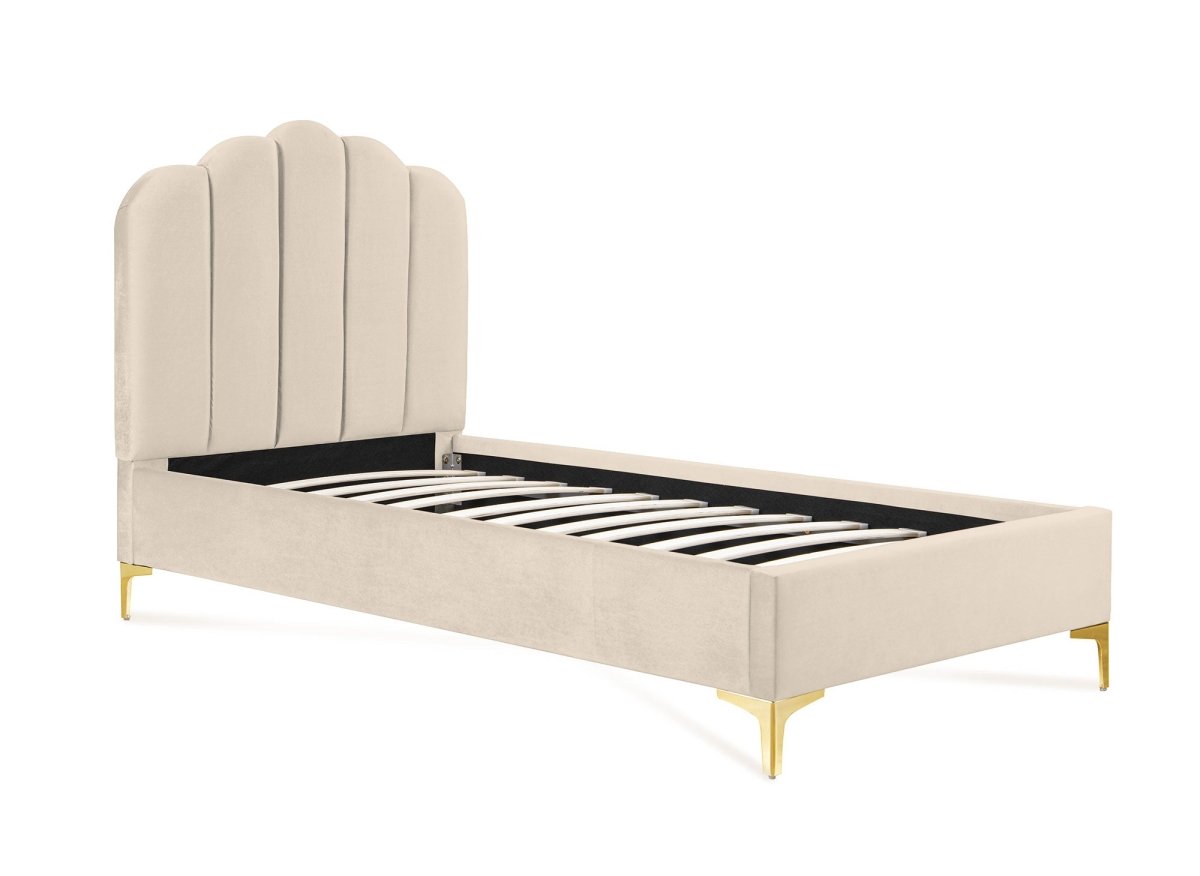 Lit simple en velours beige 90x190 cm MARION - DécoInParis