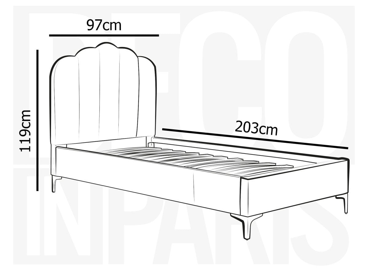 Lit simple en velours beige 90x190 cm MARION - DécoInParis