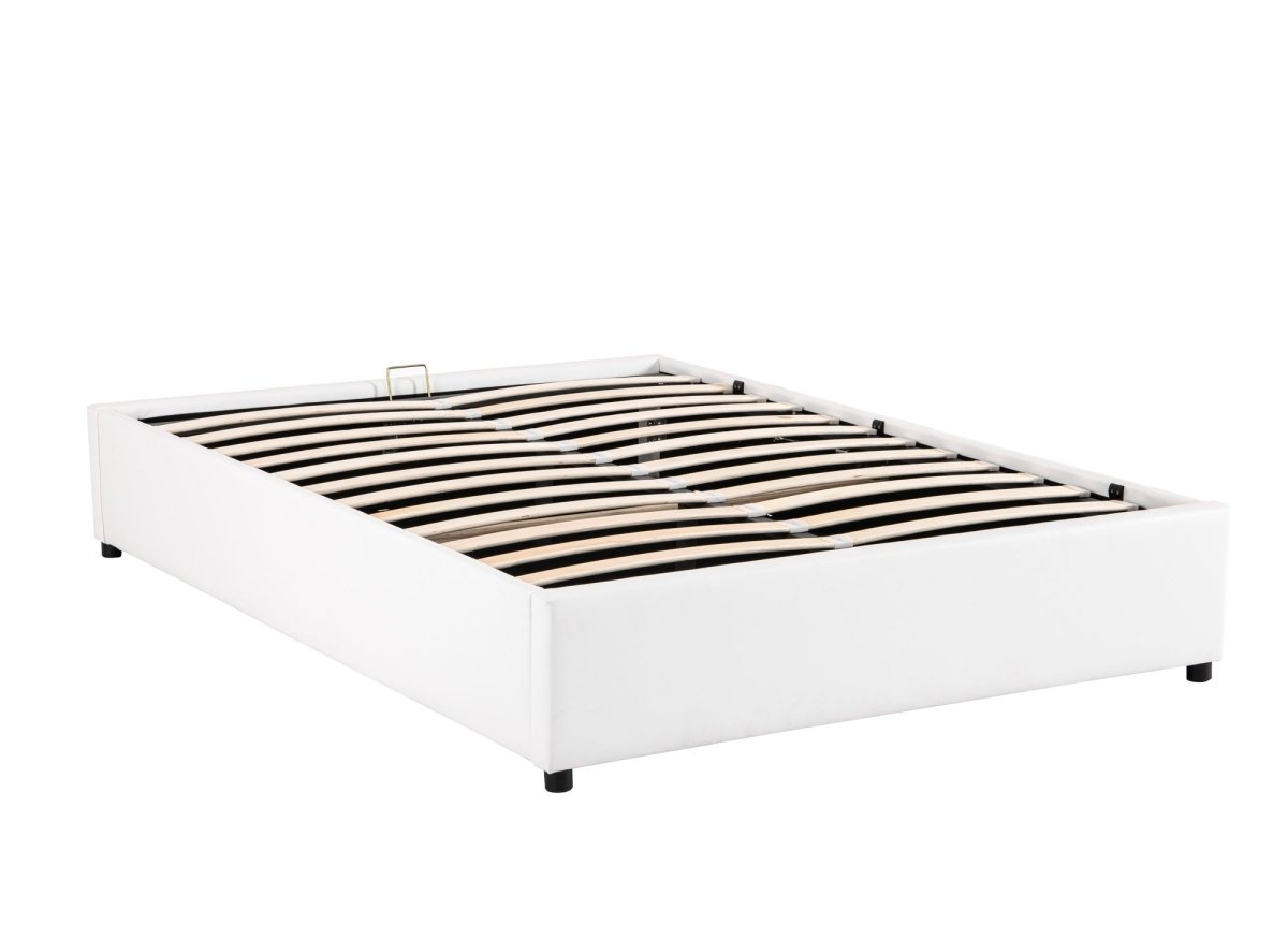 Lit sommier relevable avec coffre en simili cuir blanc 140x190 cm LIZBAN - DécoInParis