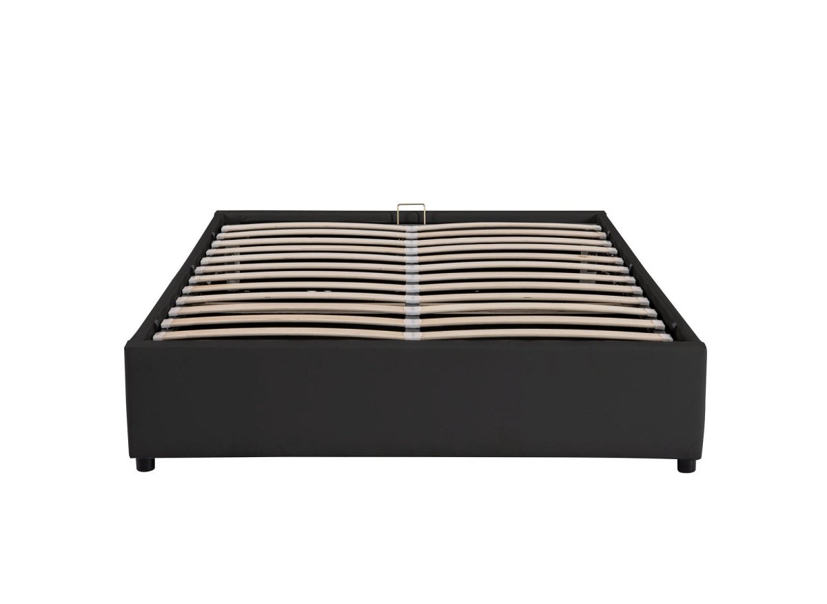 Lit sommier relevable avec coffre en simili cuir noir 140x190 cm LIZBAN - DécoInParis