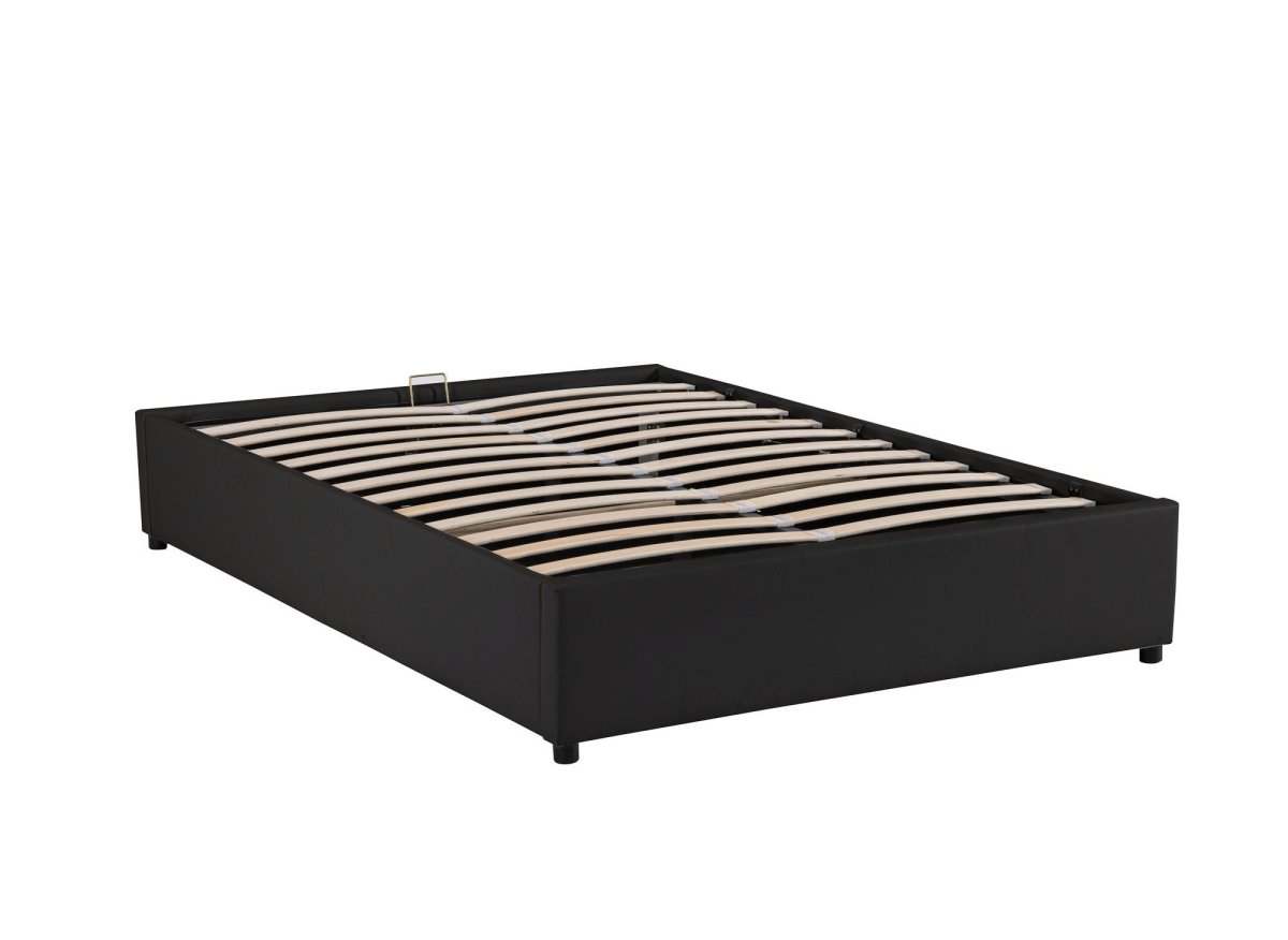 Lit sommier relevable avec coffre en simili cuir noir 140x190 cm LIZBAN - DécoInParis