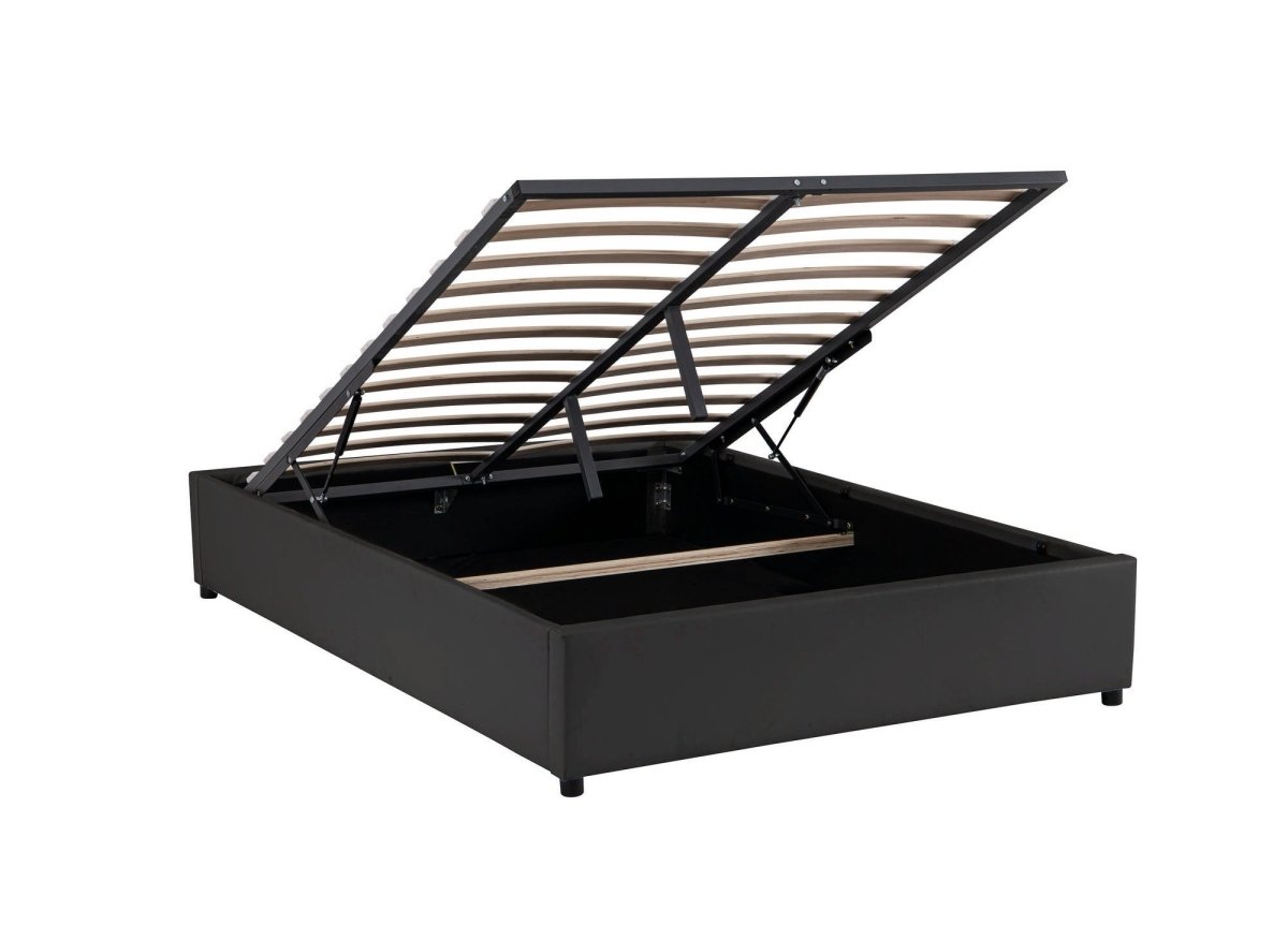 Lit sommier relevable avec coffre en simili cuir noir 140x190 cm LIZBAN - DécoInParis