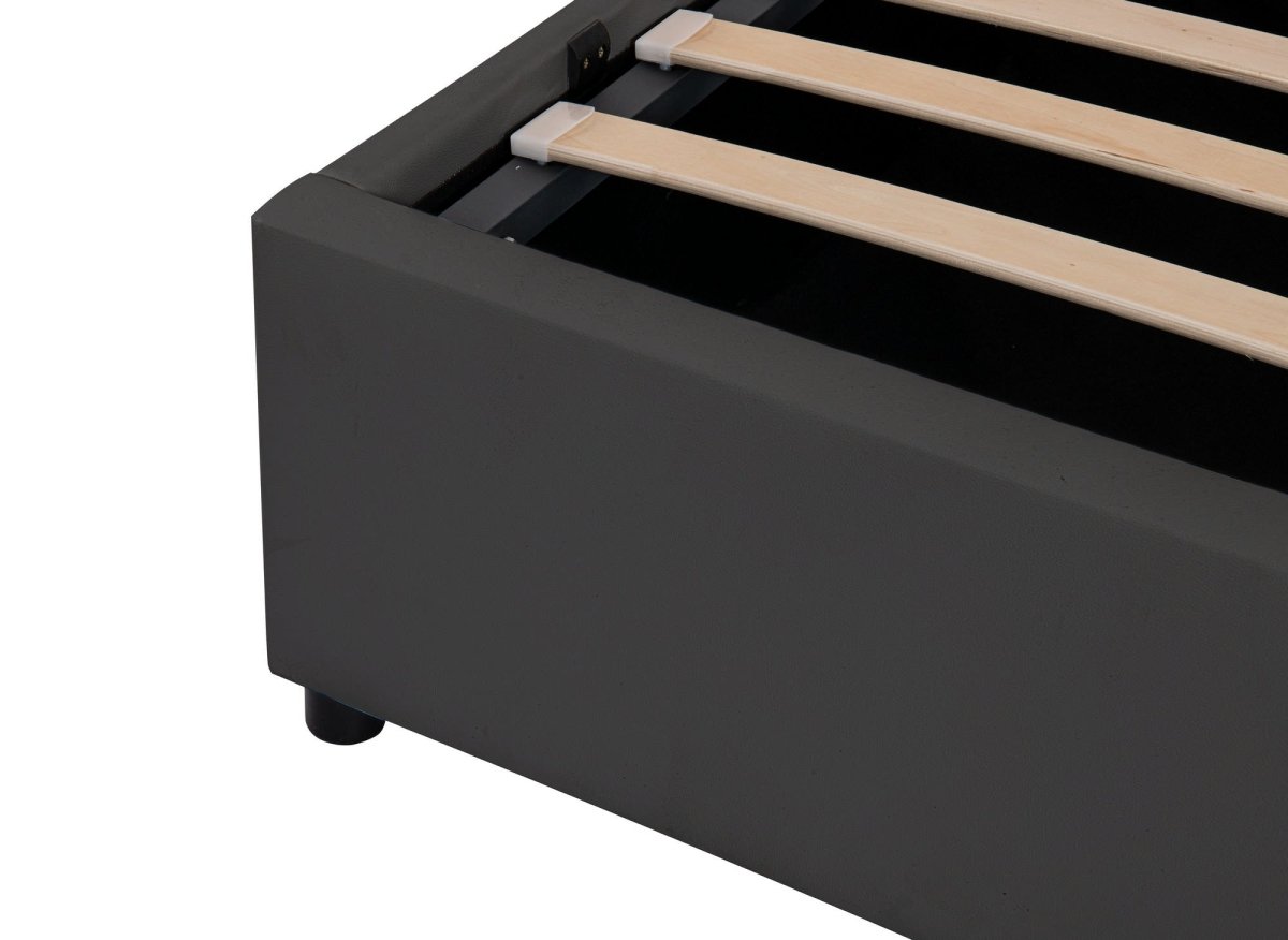 Lit sommier relevable avec coffre en simili cuir noir 140x190 cm LIZBAN - DécoInParis