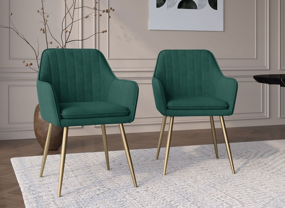 Lot de 2 chaises avec accoudoirs en velours vert EDWIGE - DécoInParis
