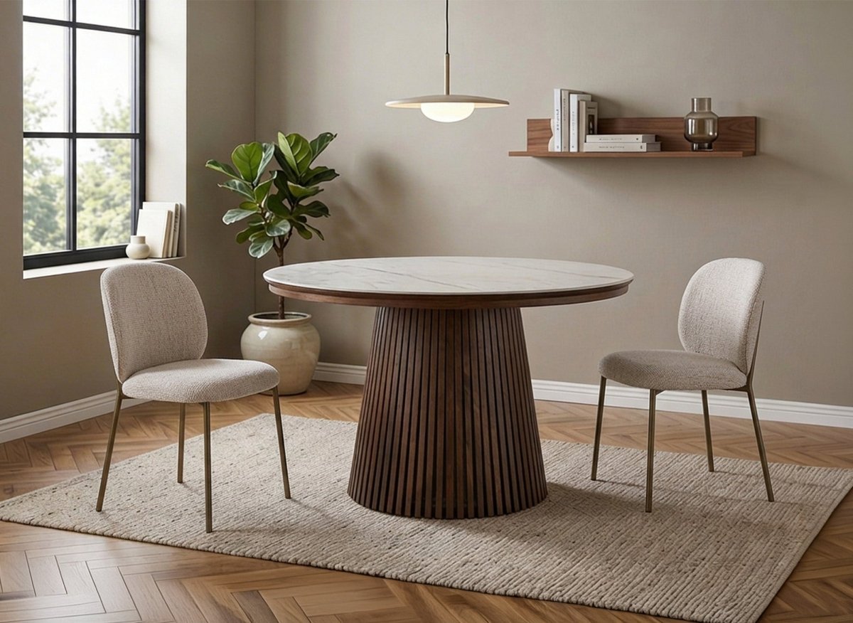 Lot de 2 chaises en tweed écru et pieds en métal marron MARCUS - DécoInParis