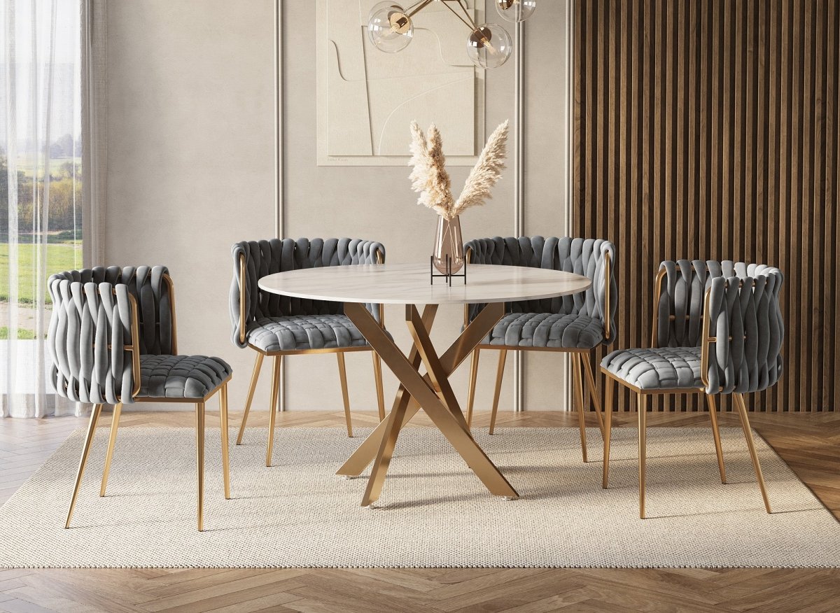 Lot de 2 chaises en velours gris pieds en métal doré POLO - DécoInParis