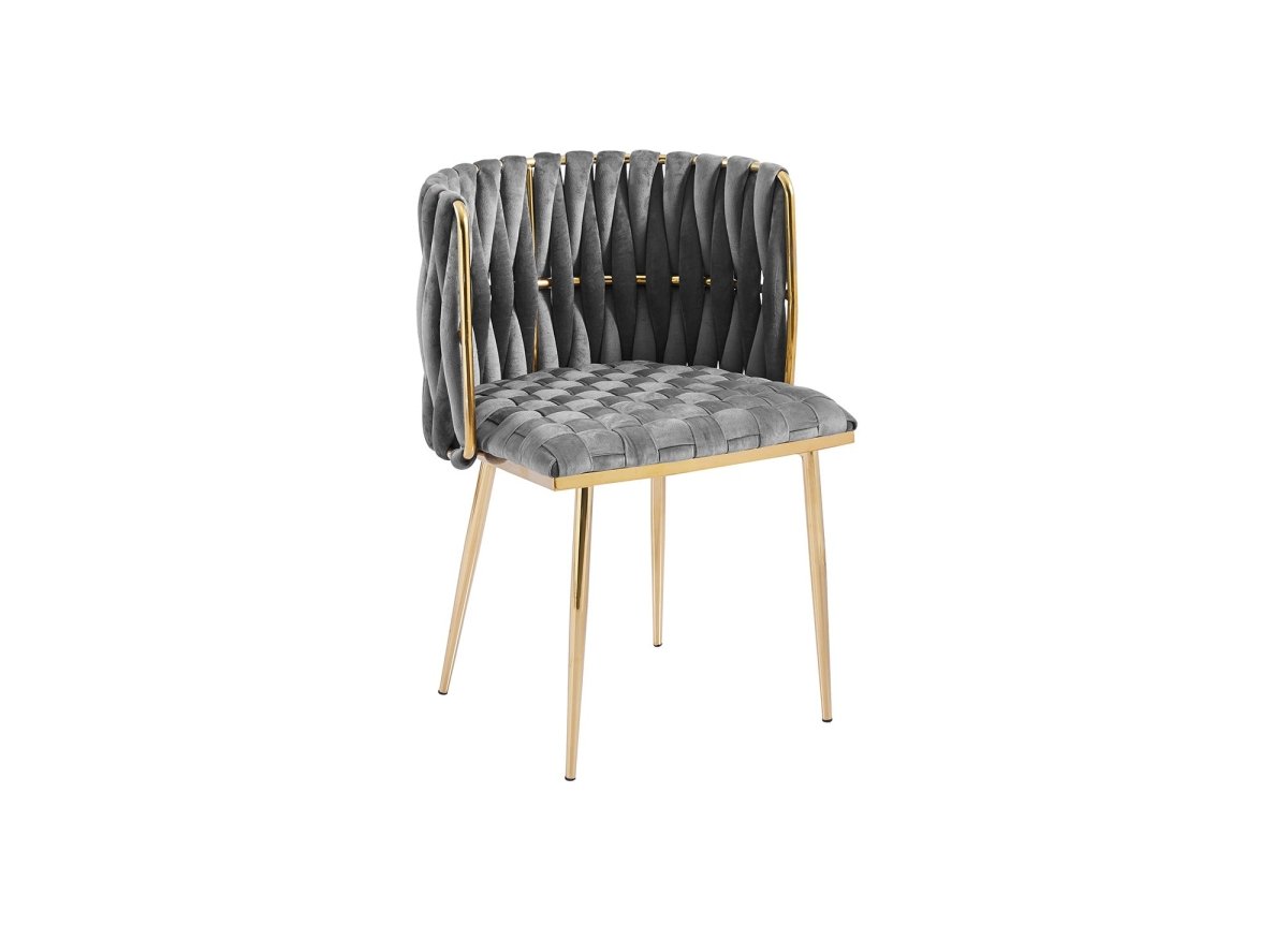 Lot de 2 chaises en velours gris pieds en métal doré POLO - DécoInParis