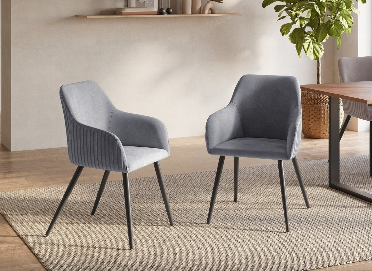 Lot de 2 chaises en velours gris pieds en métal noir DEVOR - DécoInParis