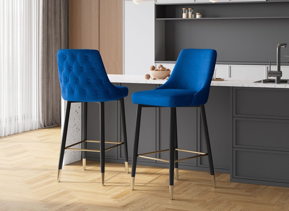 Lot de 2 tabourets de bar en velours bleu DORINA - DécoInParis