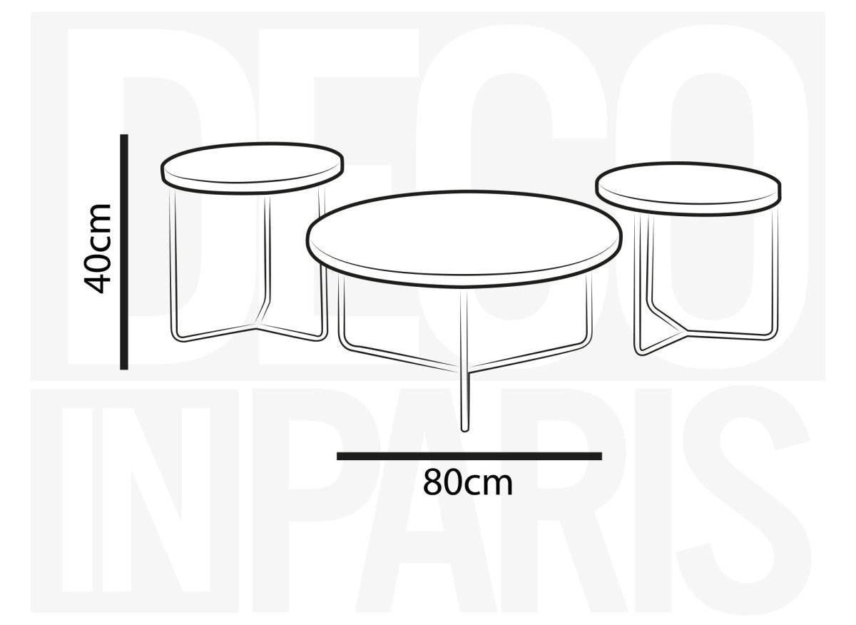 Lot de 3 tables basses rondes en verre et pieds métal noir JAKIE - DécoInParis