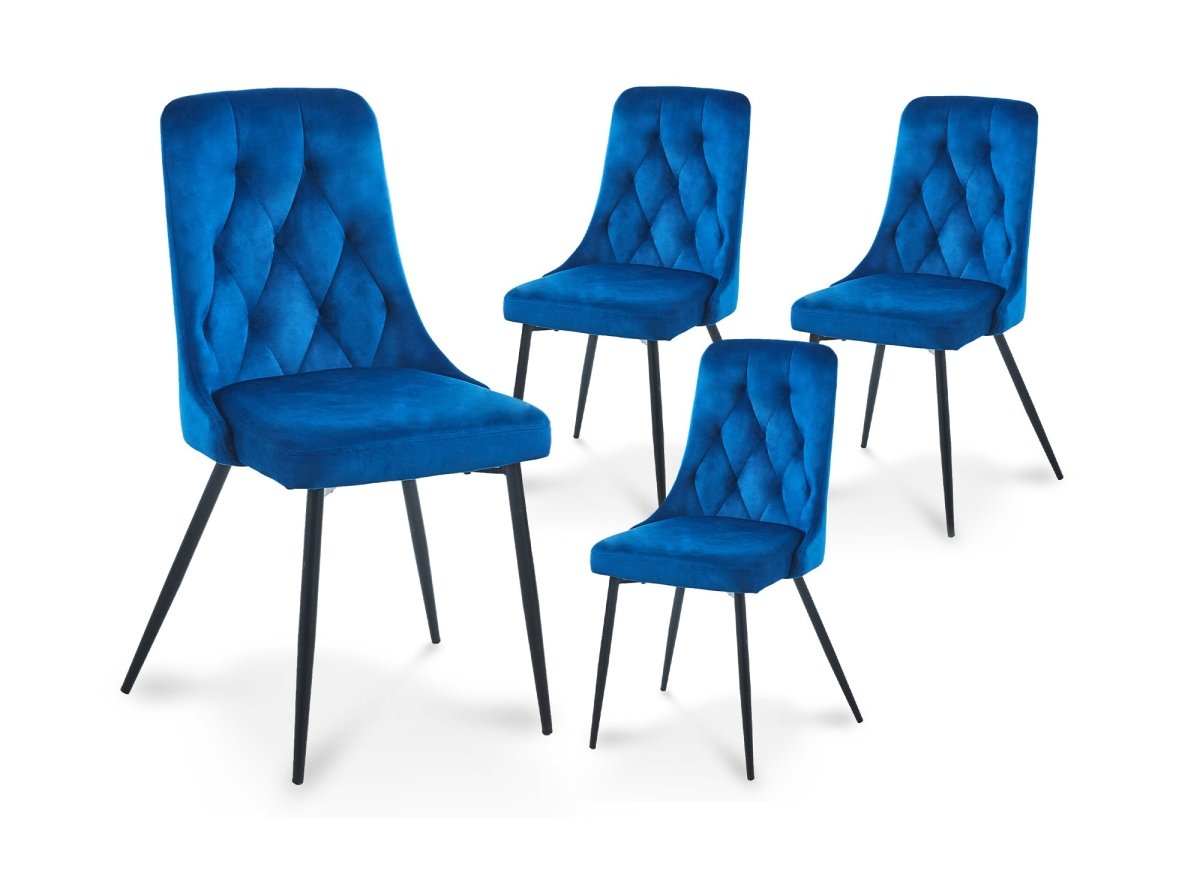 Lot de 4 chaises design en velours bleu OLVEA - DécoInParis