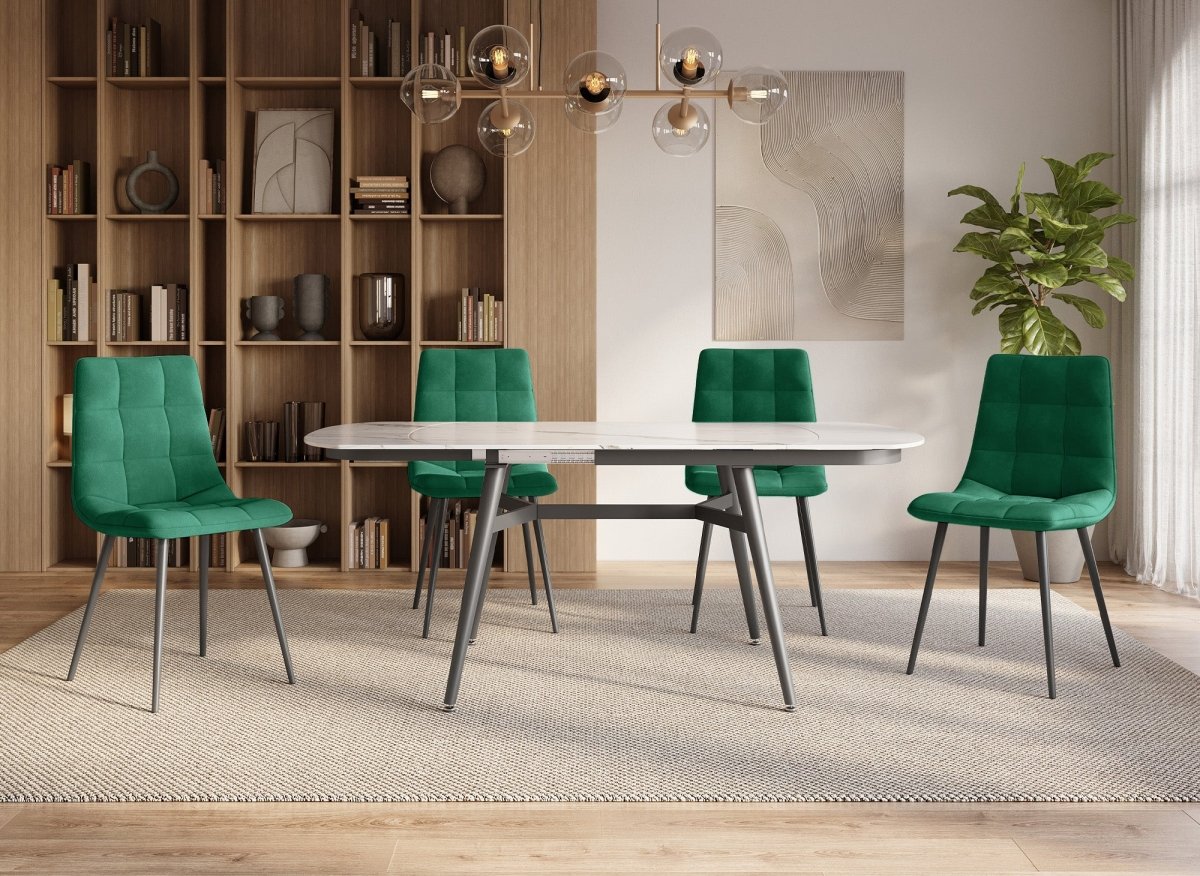 Lot de 4 chaises en velours vert capitonné JEREMI - DécoInParis