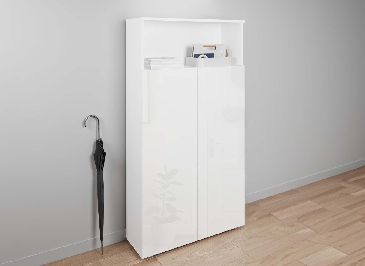 Meuble à chaussures 5 compartiments et 1 niche blanc BAKI - DécoInParis