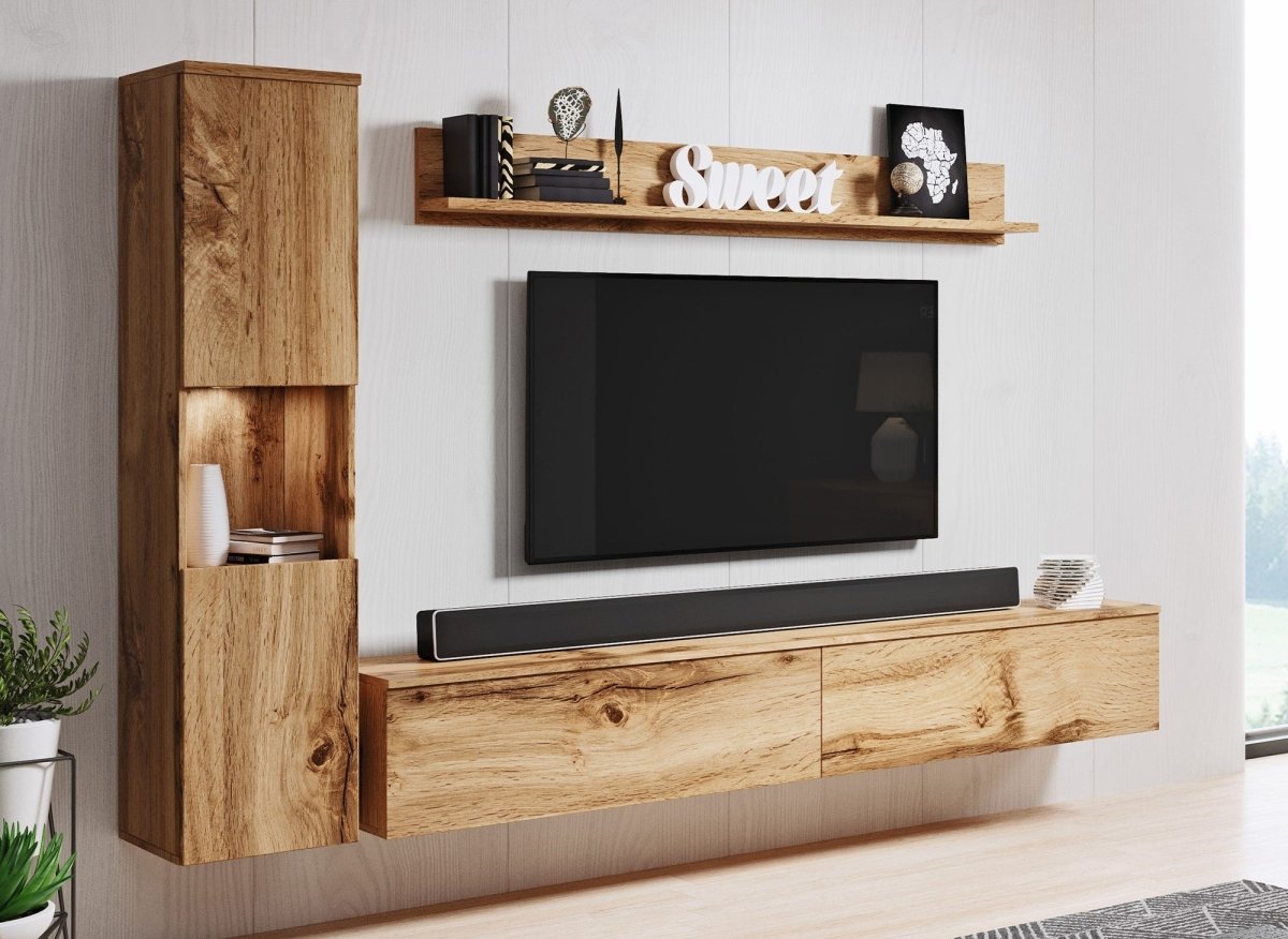 Meuble TV contemporain chêne avec LED - ELIOTE - DécoInParis