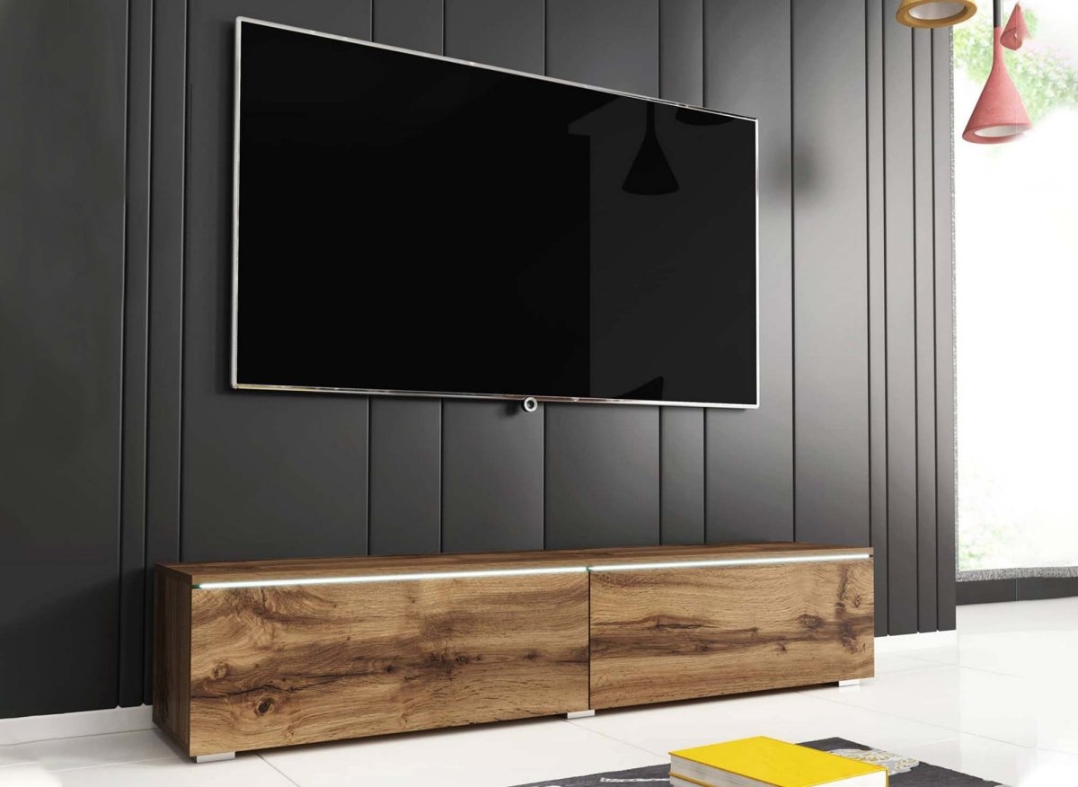 Meuble TV contemporain en chêne avec LED 2 portes MALORIE - 180 cm - DécoInParis