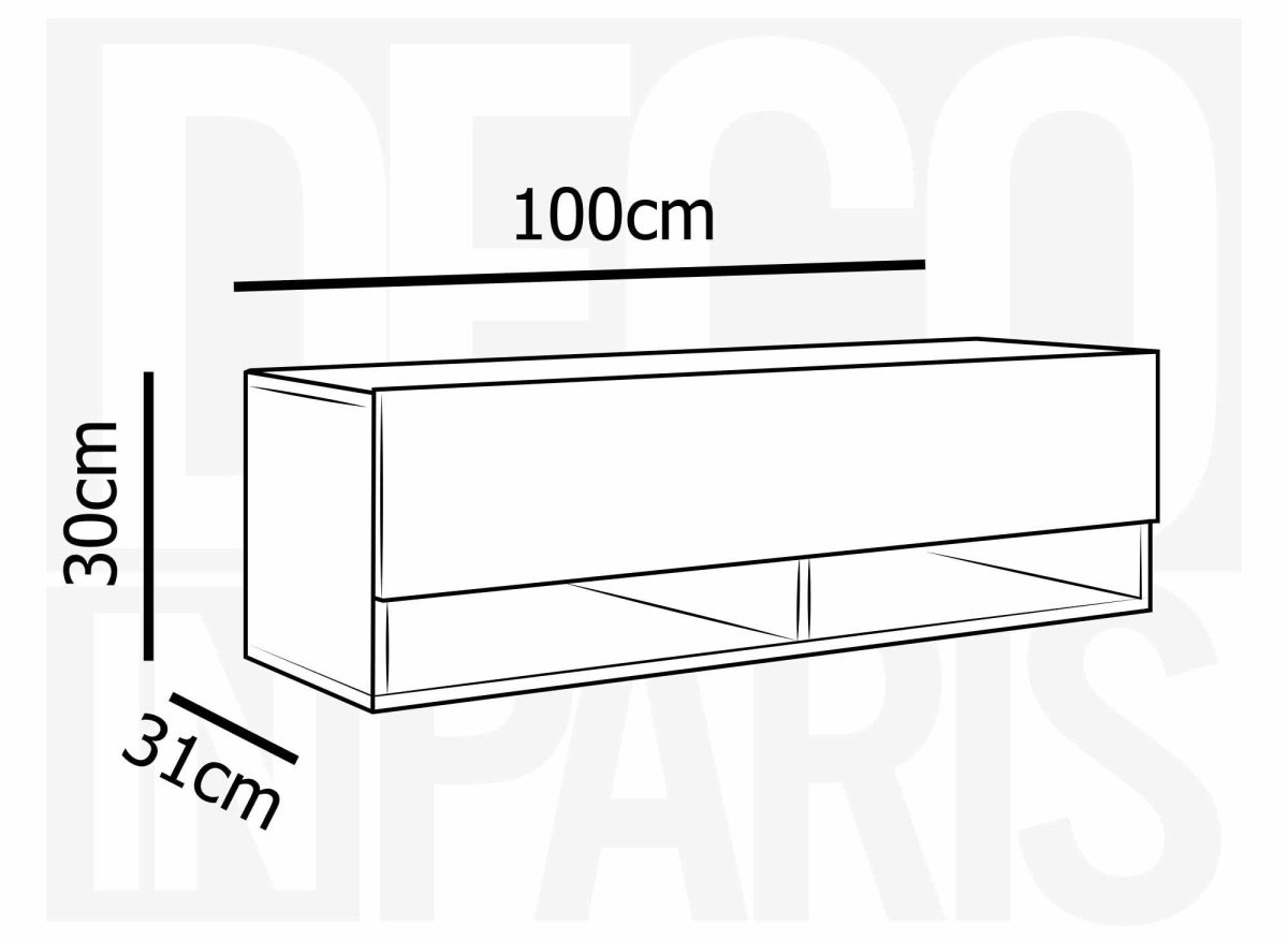 Meuble TV suspendu 1 porte 2 niches blanc et gris ROMANE - 100 cm - DécoInParis