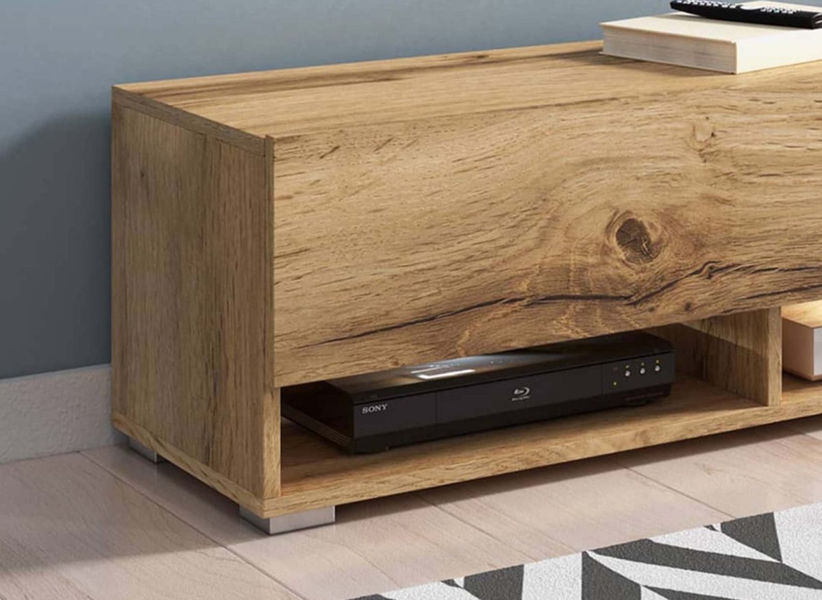 Meuble TV suspendu 1 porte 2 niches en chêne ROMANE - 100 cm - DécoInParis