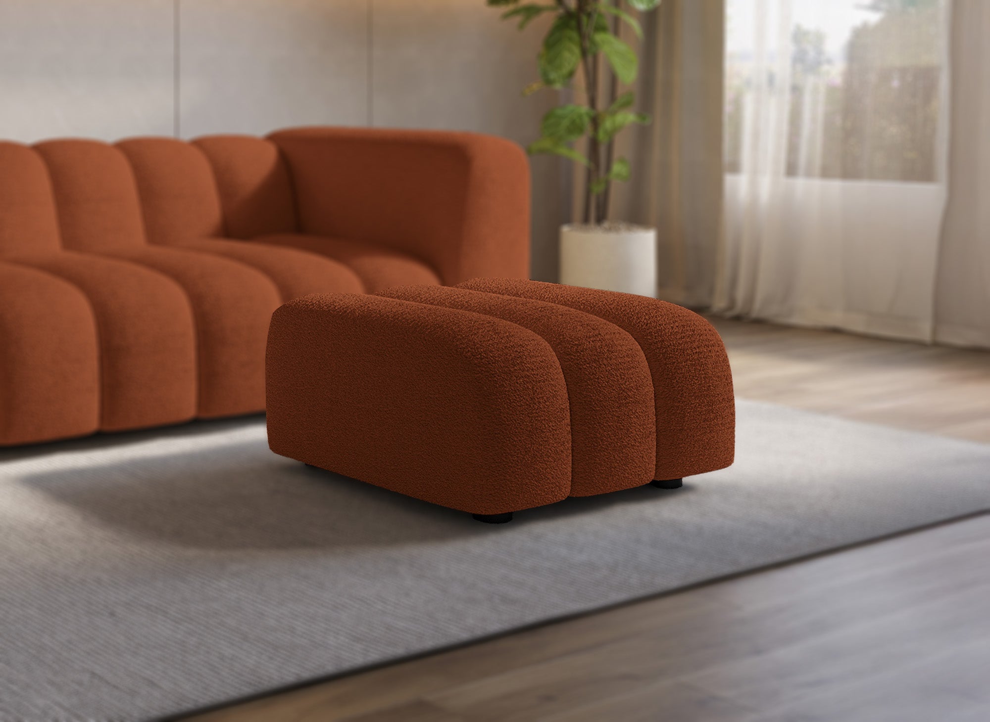 AELIS Terrakotta-Bouclé-Stoff-Hocker