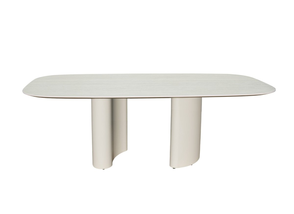 Table à manger en céramique beige pieds en métal gris 10 personnes AZIEL - DécoInParis