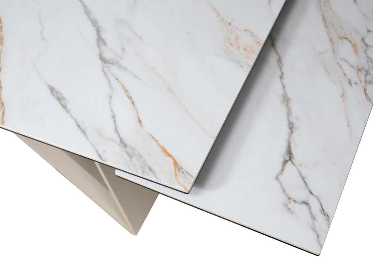 Table à manger extensible en céramique blanche effet marbre GABRIEL - DécoInParis