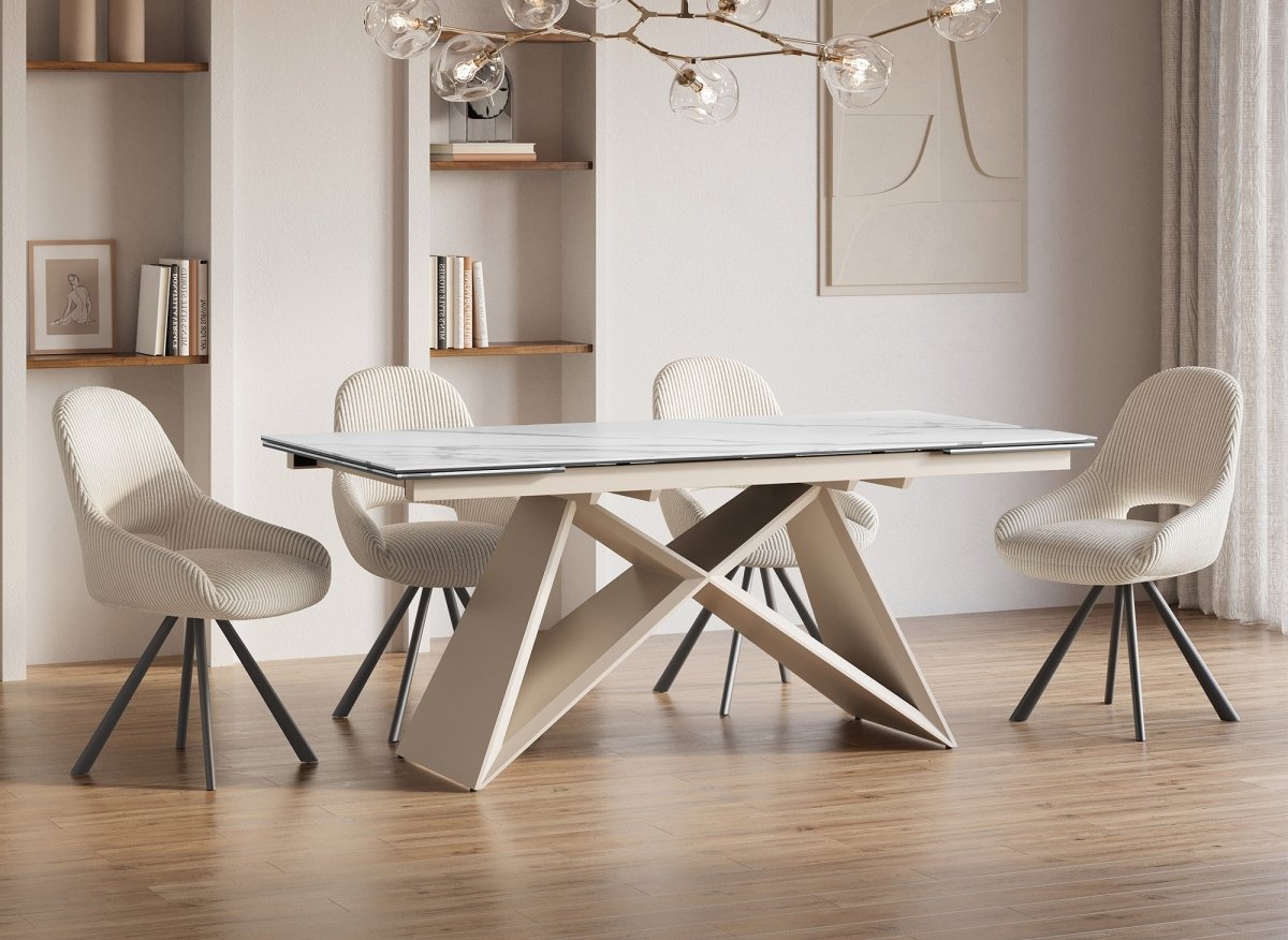Table à manger extensible en céramique blanche effet marbre GABRIEL - DécoInParis
