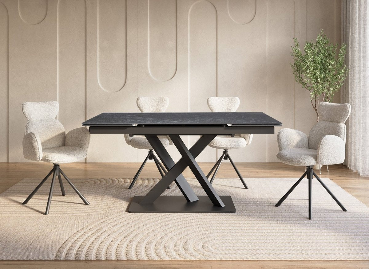 Table à manger extensible en céramique noire 6 - 10 personnes ELEGANCE - DécoInParis