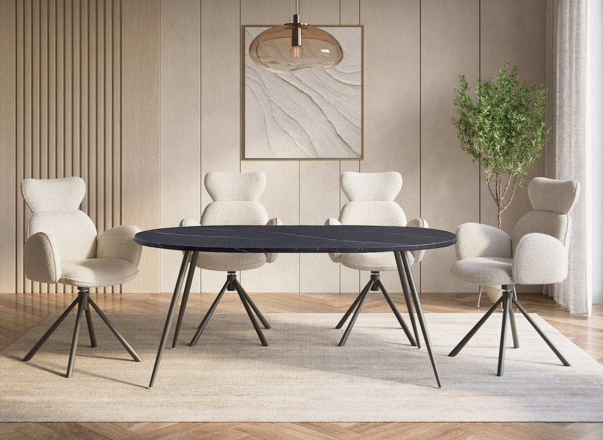 Table à manger ovale effet marbre gris DIWAN - DécoInParis